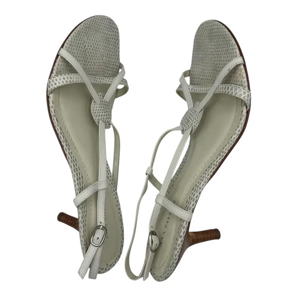 Ann Taylor Womens White Snakeskin Strappy Kitten Heel Sandals Size 7.5M